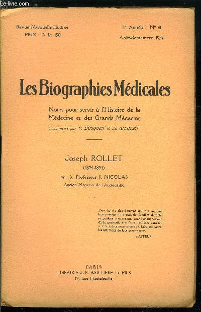 Les biographies mdicales n 6 - Joseph Rollet (1824-1894)