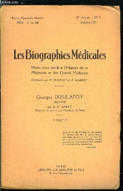 Les biographies mdicales n 7 - Georges Dieulafoy (1839-1911)