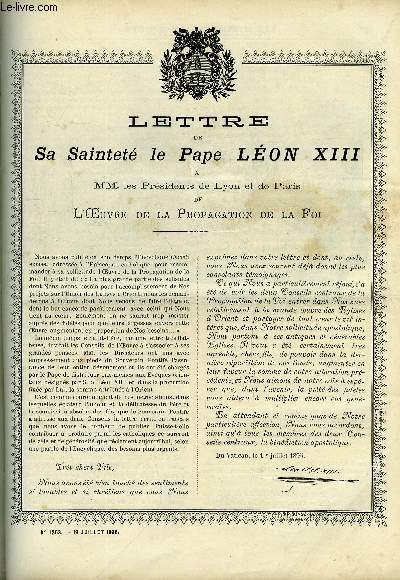 Les missions catholiques n 1363 - Lettre de sa Saintet le Pape Lon XIII a MM. les prsidents de Lyon et de Paris de l'oeuvre de la propagation de la foi, Athabaska-Mackensie, une tourne dans les campements indiens, D'Elmina a Saltpond par le R.P.