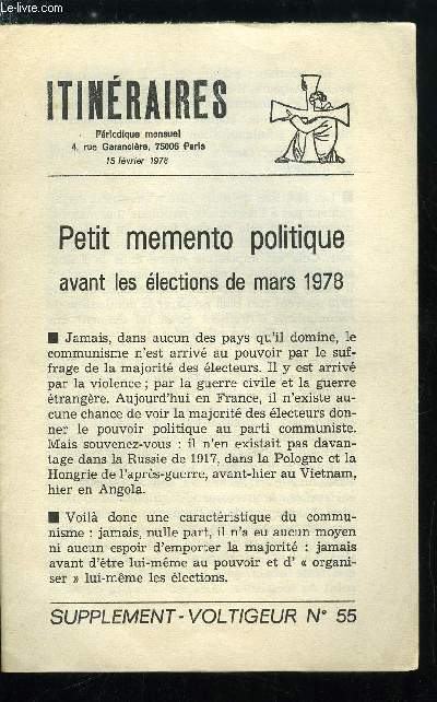 Itinraires - supplment voltigeur n 55 - Petit memento politique avant les lections de mars 1978, Quelques points de repre
