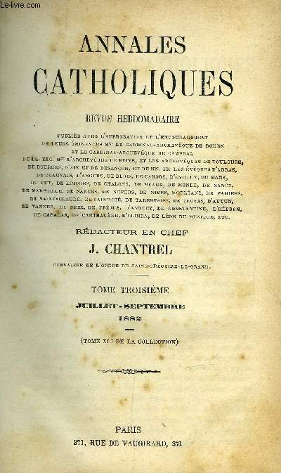 Annales catholiques en 9 volumes de 1882  1885