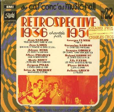 DISQUE VINYLE 33T / DU CAF'CONC' AU MUSIC-HALL N22 / RETROSPECTIVE 1936-1950