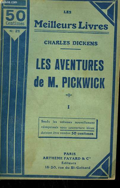 LES AVENTURES DE M. PICKWICK. TOME 1. COLLECTION : LES MEILLEURS LIVRES N 21.