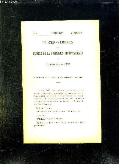 PROCES VERBAUX N 4 1898 - 1899 DECEMBRE . DES SEANCES DE LA COMMISSION DEPARTEMENTALE DE TARN ET GARONNE.