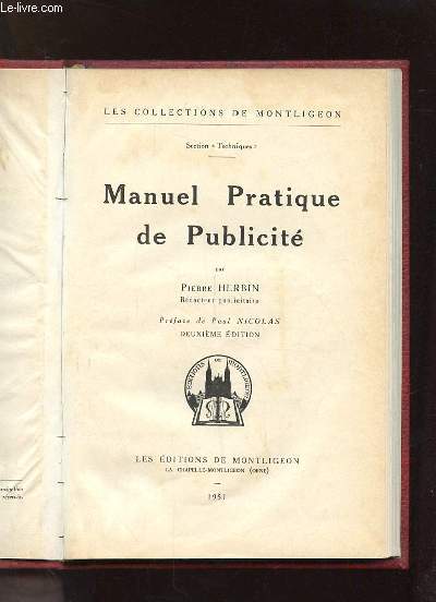 MANUEL PRATIQUE DE PUBLICITE. 2em EDITION.