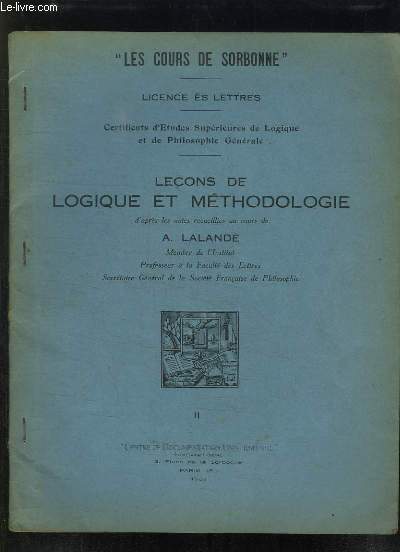 LECONS DE LOGIQUE ET METHODOLOGIQUE II.