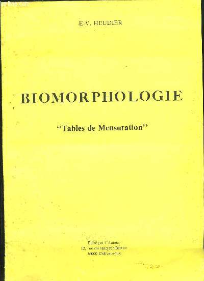 BIOMORPHOLOGIE TABLES DE MENSURATION.