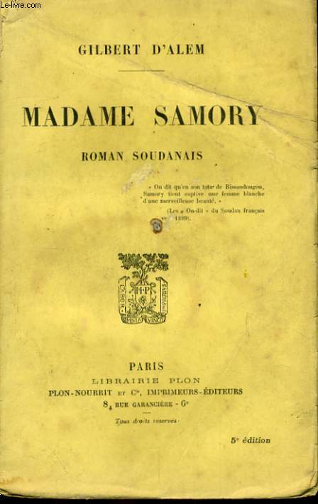 MADAME SAMORY, ROMAN SOUDANAIS