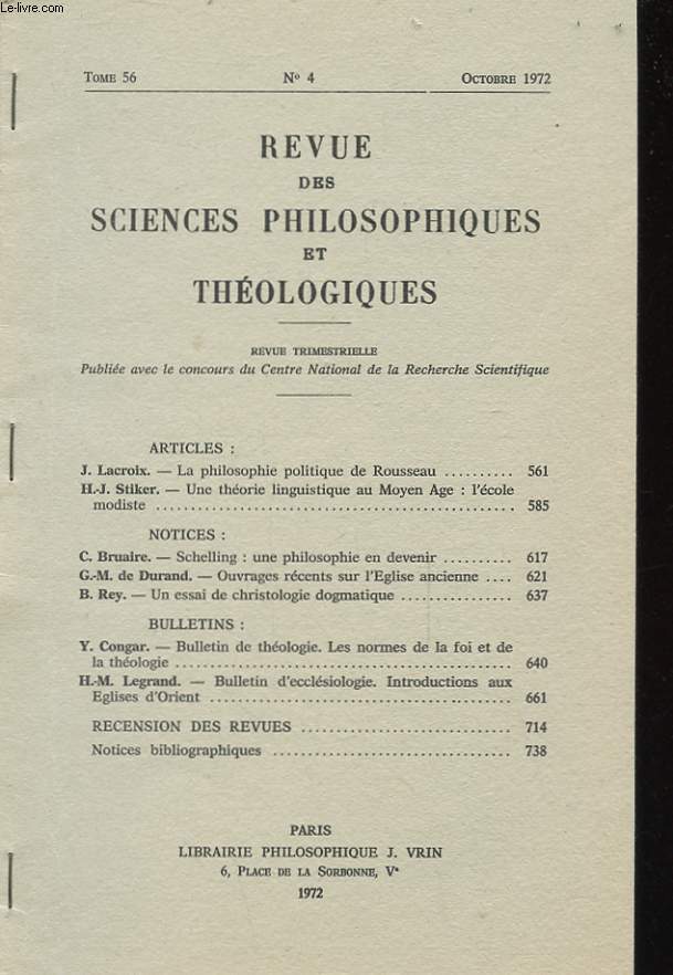 REVUE DES SCIENCES PHILOSOPHIQUES ET THEOLOGIQUES N4 - TOME 56