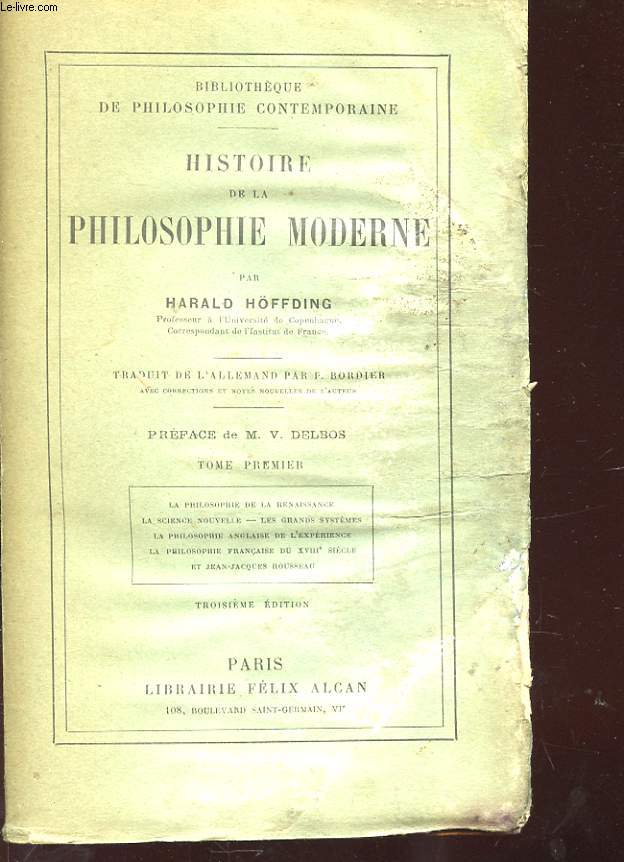HISTOIRE DE LA PHILOSOPHIE MODERNE TOME 1