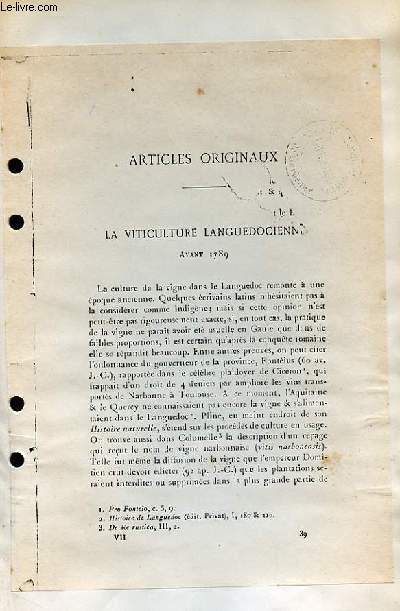 La Viticulture Languedocienne avant 1789.