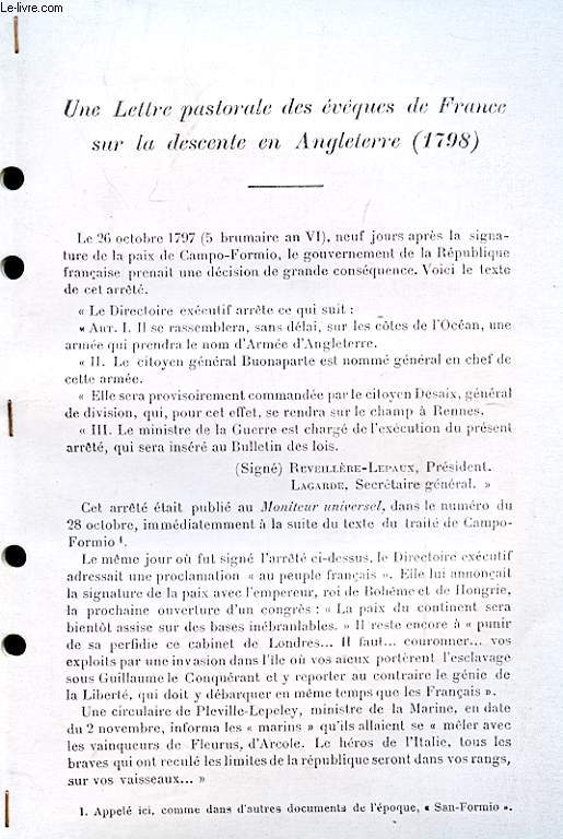Une lettre pastorale des Evques de France sur la descente en Angleterre, 1798 (Ouvrage photocopi)