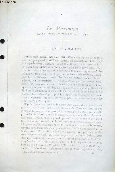 Le Maximum, Mai 1793 - Nivose An III (Ouvrage photocopi)