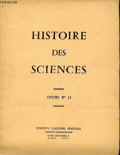 HISTOIRE DES SCIENCES - cours n13
