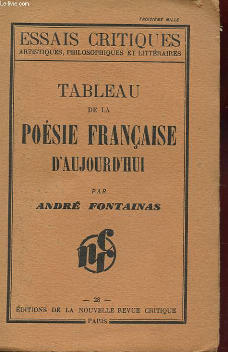TABLEAU DE LA POESIE FRANCAISE D'AUJOURD'HUI