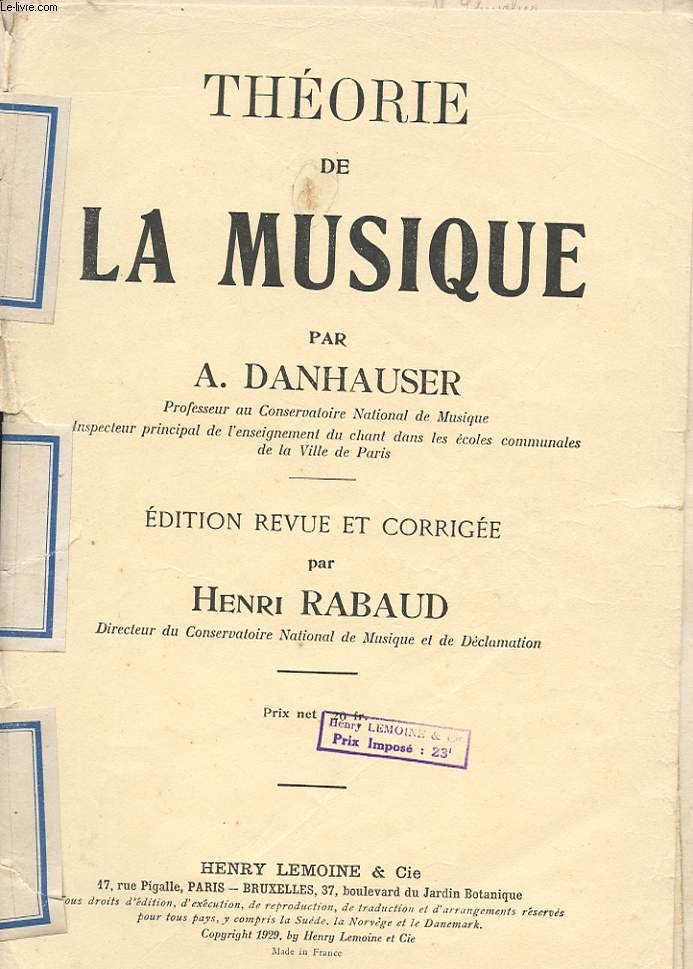 THEORIE DE LA MUSIQUE. EDITION REVUE ET CORRIGEE PAR HENRI RABAUD