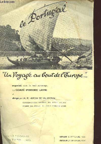 Programme dpliant - le Portugal,un voyage au bout de l'Europe, dpart 6 septembre 1938 - retour 27 septembre 1938