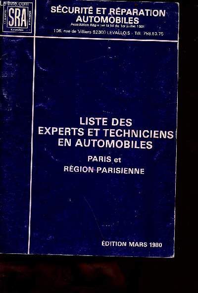 Scurit et rparation automobiles - liste des experts et techniciens en automobiles - paris et rgions parisiennes - dition mars 1980