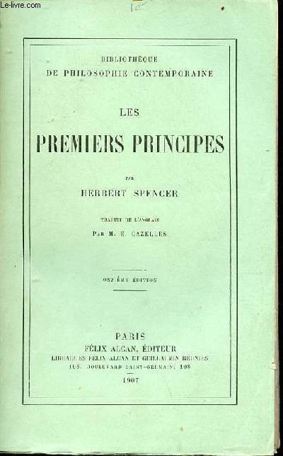 Les premiers principes - 11e dition - Collection bibliothque de philosophie contemporaine.