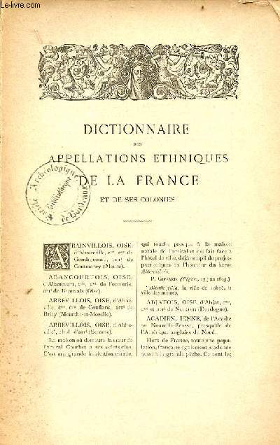 Dictionnaire des appellations ethniques de la France et de ses colonies - INCOMPLET.