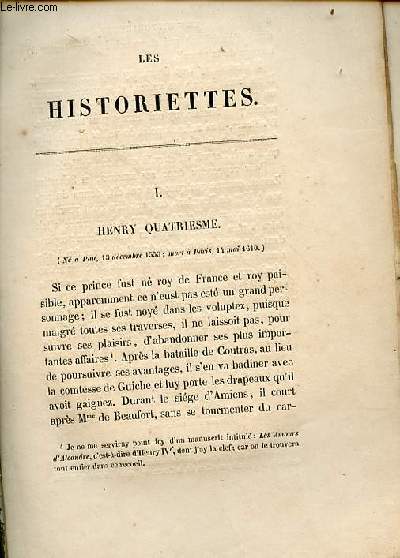 Les historiettes de Tallemant des Reaux - Volume 1 - 3e dition entirement revue sur le manuscrit original et dispose dans un nouvel ordre.