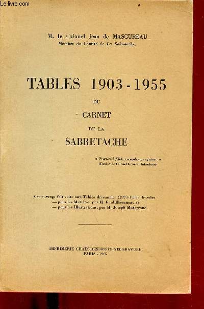 Tables 1903-1955 du carnet de la sabretache.