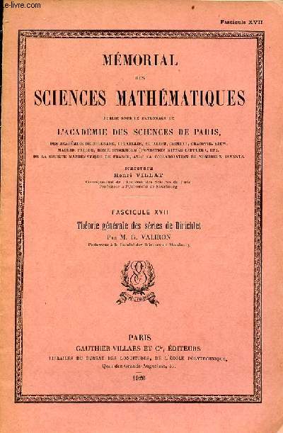 Thorie gnrale des sries de Dirichlet - Mmorial des sciences mathmatiques fascicule XVII.