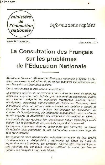 Ministre de l'ducation nationale numro spcial septembre 1973 - la consultation des franais sur les problmes de l'ducation nationale.