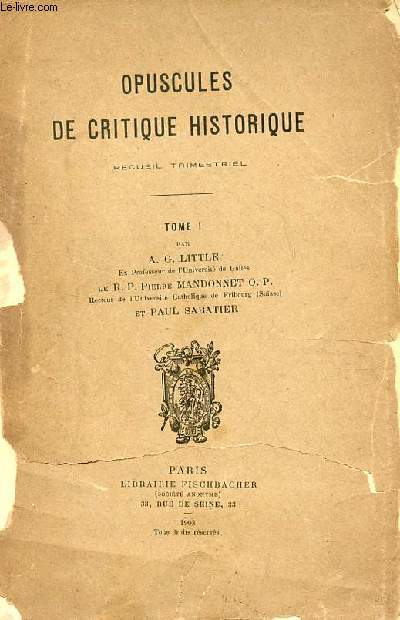 Opuscules de critique historique recueil trimestriel - Tome 1.