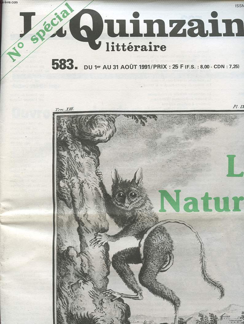 LA QUINZAINE LITTERAIRE numero spcial 583 du 1er au 31 Aout 1991 : LA NATURE
