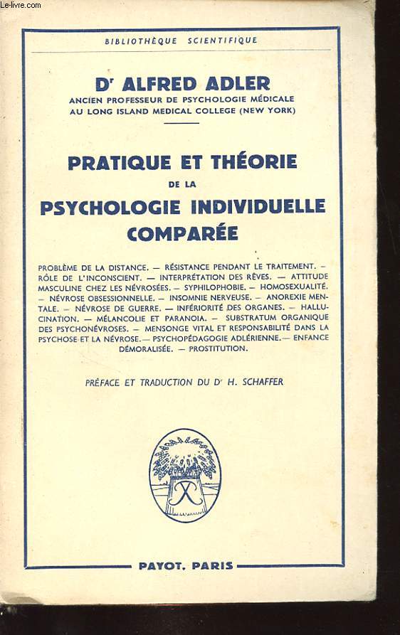 PRATIQUE ET THEORIE DE LA PSYCHOLOGIE INDIVIDUELLE COMPAREE