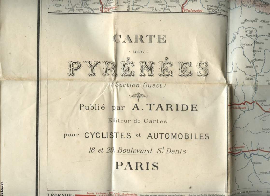 CARTE DES PYRENEES ( section Ouest ) POUR CYCLISTES ET AUTOMOBILES