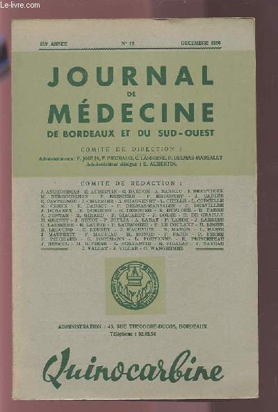 JOURNAL DE MEDECINE DE BORDEAUX ET DU SUD-OUEST - N12 DECEMBRE 1956 133 ANNEE .