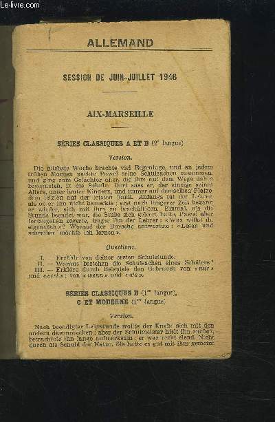 ALLEMAND - SESSION DE JUIN-JUILLET 1946.