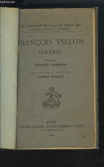 FRANCOIS VILLON OEUVRES.