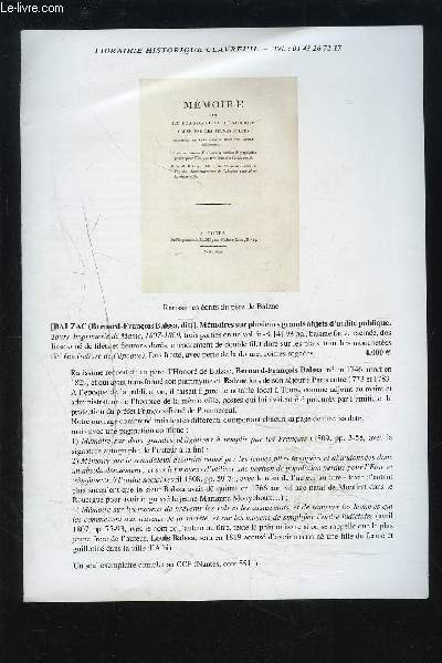 CATALOGUE DE VENTE AUX ENCHERES - LIBRAIRIE HISTORIQUE CLAVREUIL.