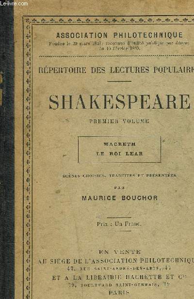 REPERTOIRE DES LECTURES POPULAIRES - SHAKESPEARE - VOLUME 1