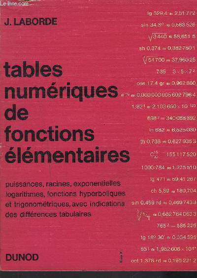 TABLES NUMERIQUES DE FONCTIONS ELEMANTAIRES
