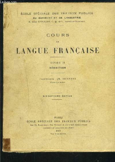 COURS DE LANGUE FRANCAISE- LIVRE II REDACTION
