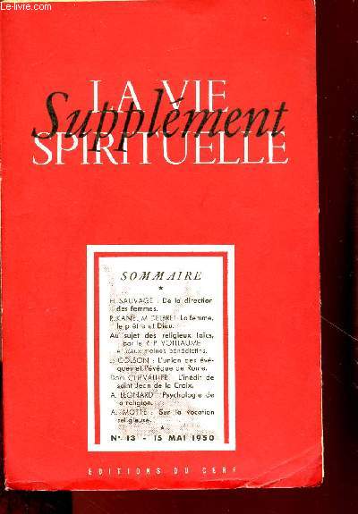 SUPPLEMENT DE LA VIE SPIRITUELLE N13 - 15 MAI 1950