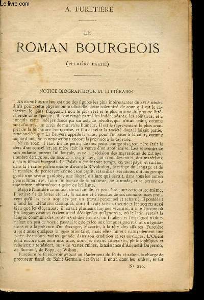 BIBLIOTHEQUE POPULAIRE N210 : LE ROMAN BOURGEOIS + Notice biographique et littraire