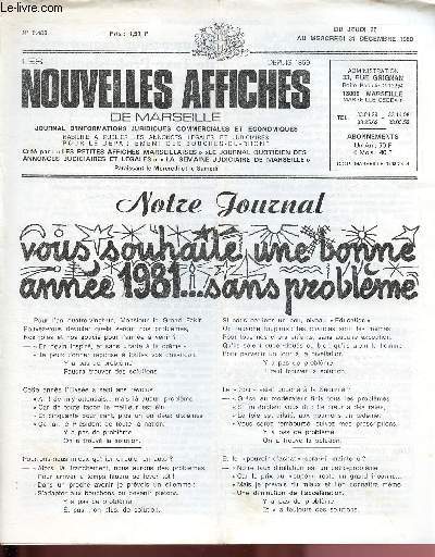 N2488 - Du 25 au 31 Dcembre 1980 - LES NOUVELLES AFFICHES DE MARSEILLE : Exonration temporaire de Taxe professionnelle ! Un allgement de la procdure - Darry Cowl dans 