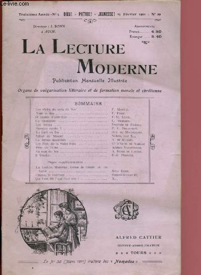 N29 - 15 FEVRIER 1911 LA LECTURE MODERNE : La chemine, par L. Mercier - Alfred de Musset - Les feux de la Saint-Jean, par Xie d'Antin de Vaillac,etc.