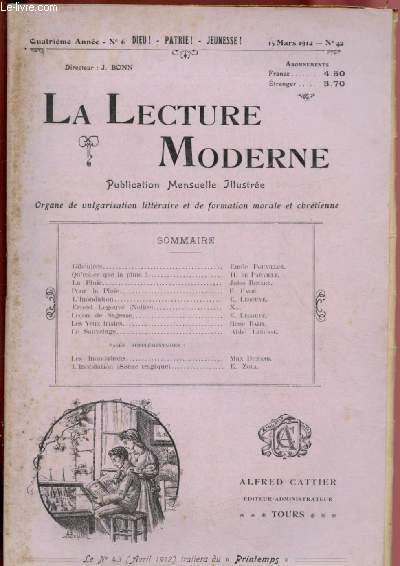 N42 - 15 MARS 1912 - LA LECTURE MODERNE : Qu'est-ce que la pluie ?, par H. de Parville - Leon de sagesse, par E. Legouy - Le sauvetage, par l'Abb Lanusse,etc.