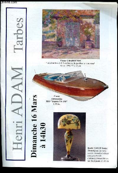 Catalogue de vente aux enchres - 16 Mars - Henri Adam - Tarbes : Billard, alfa romeo - tableaux, cafetires anciennes, mobiliers
