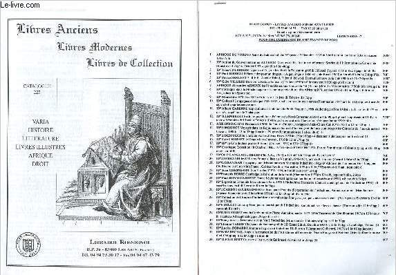 Catalogue de la librairie Rossignol (Les Arcs - France) n225 : varia, histoire, littrature, livres illustrs, Afrique, droit