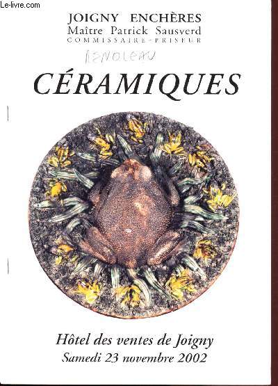 Catalogue de vente aux enchres : 23 novembre 2002 - Htel des ventes de Joigny : cramiques