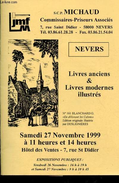 Catalogue de vente aux enchres :27 novembre 1999 - Htel des ventes - Nevers : livres anciens et modernes ( Buffon 