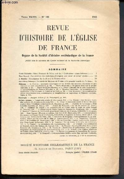Revue d'histoire de l'Eglise de France n145 - tome XLVIII