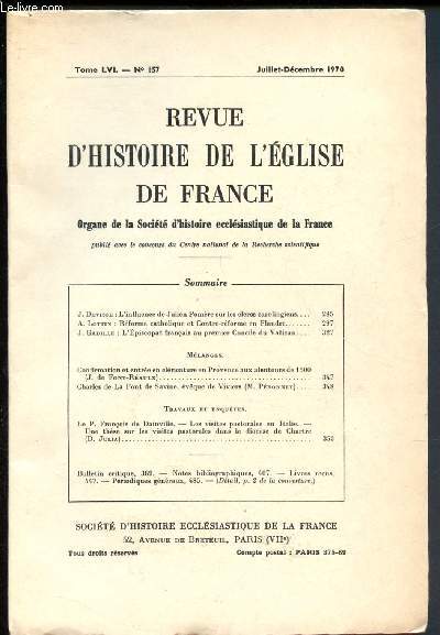 Revue d'histoire de l'Eglise de France n157 - Tome LVI - Juillet-Dcembre 1970